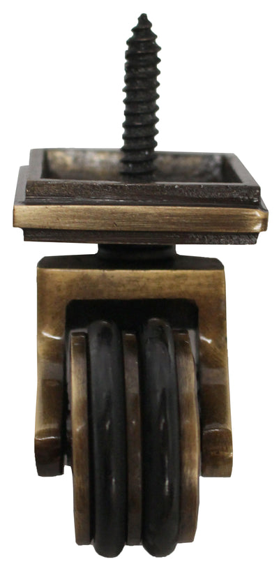Antique Screw Castor with Double Rubber Tyre and Square Embellisher