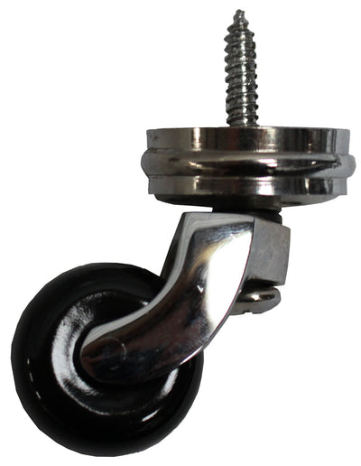 Chrome Screw Castor with Black Ceramic Wheel and Round Embellisher 32mm