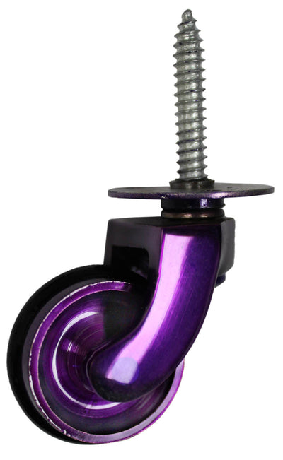 Purple Brass Castor Screw Plate with Rubber Tyre - 1 1/4 Inch (32mm) - Including Screws