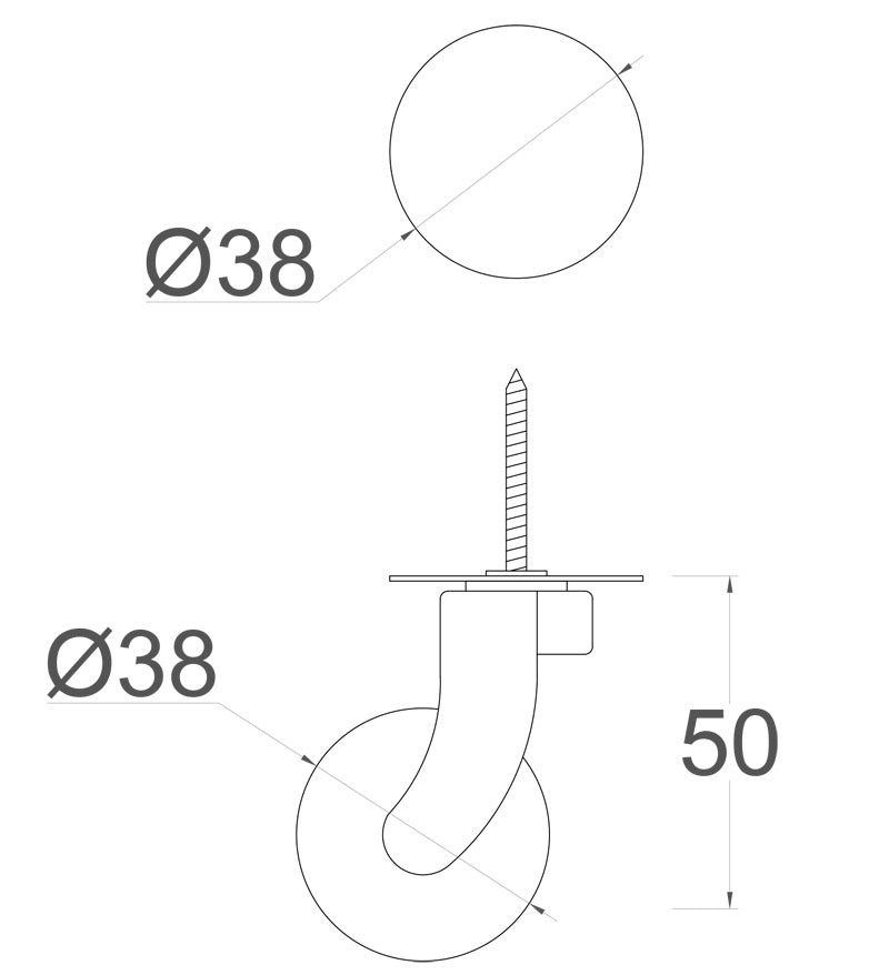 Brass Screw Castor with Brown Ceramic Wheel