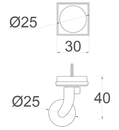 Brass Screw Castor with White Ceramic Wheel and Square Embellisher