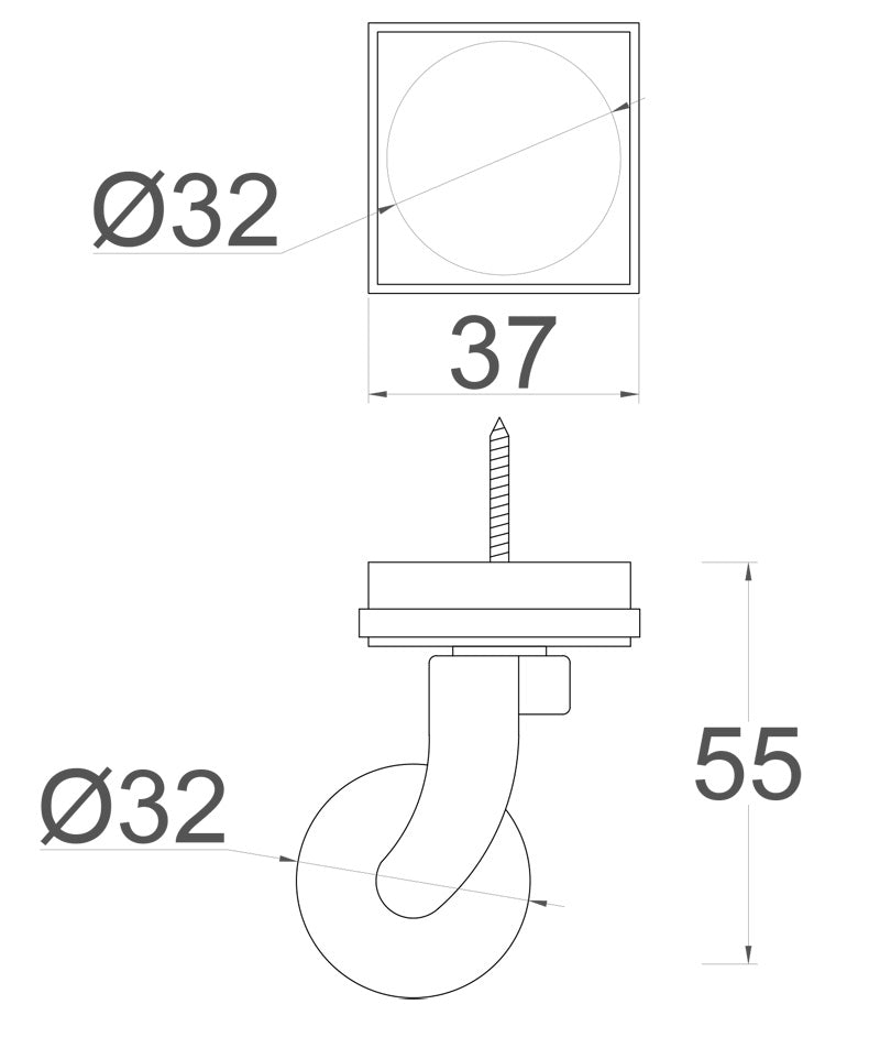 Chrome Screw Castor with Brown Ceramic Wheel and Square Embellisher